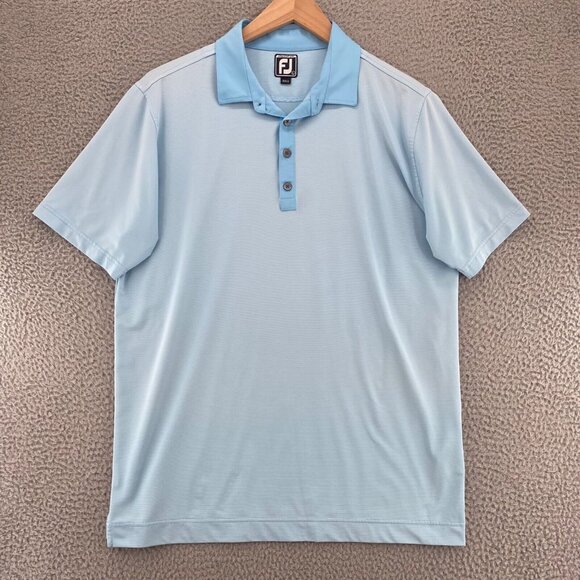 FootJoy Shirt Mens Large Blue Tiny Stripe Polo Short Sleeve Golf Athletic Fit* - Picture 1 of 10
